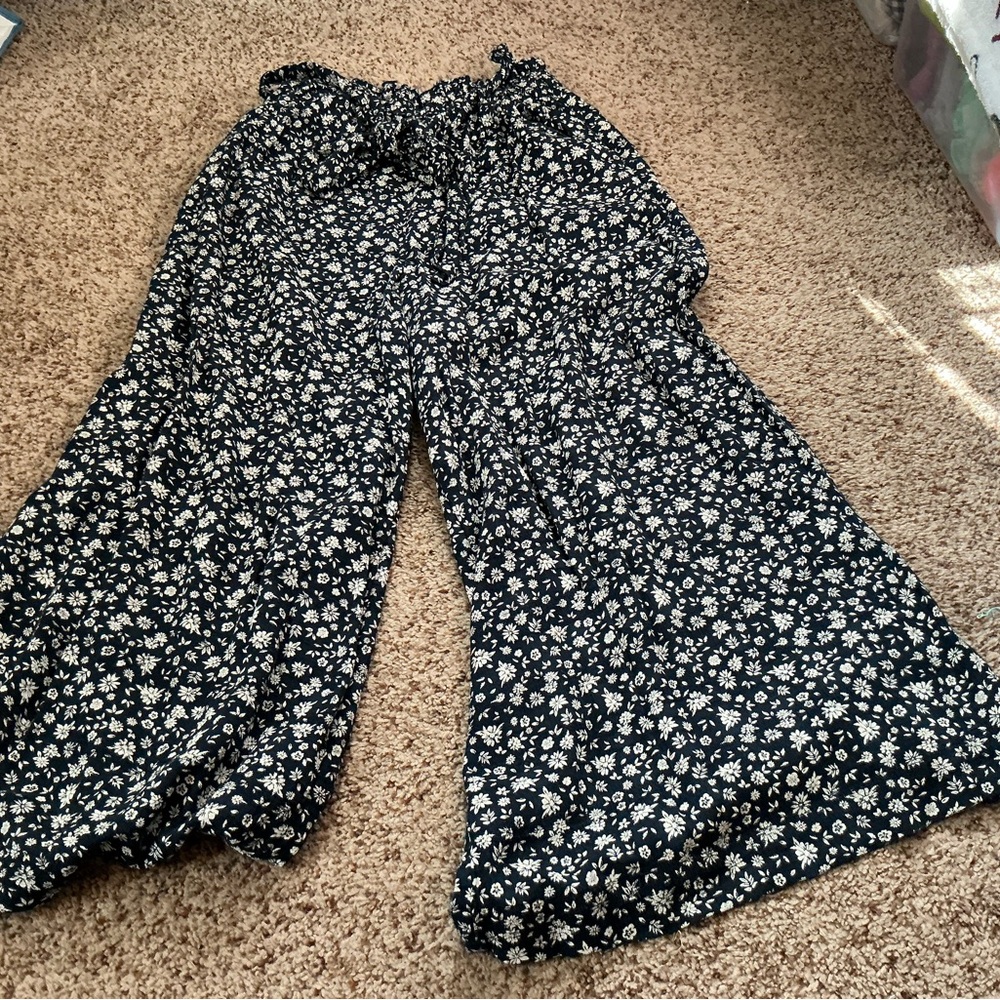 American Eagle Outfitters Black and White Floral Wide Leg Trousers